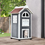 Wooden Cat House Condos Cat Cave 2 Floor Pet Shelter Outdoor Furniture