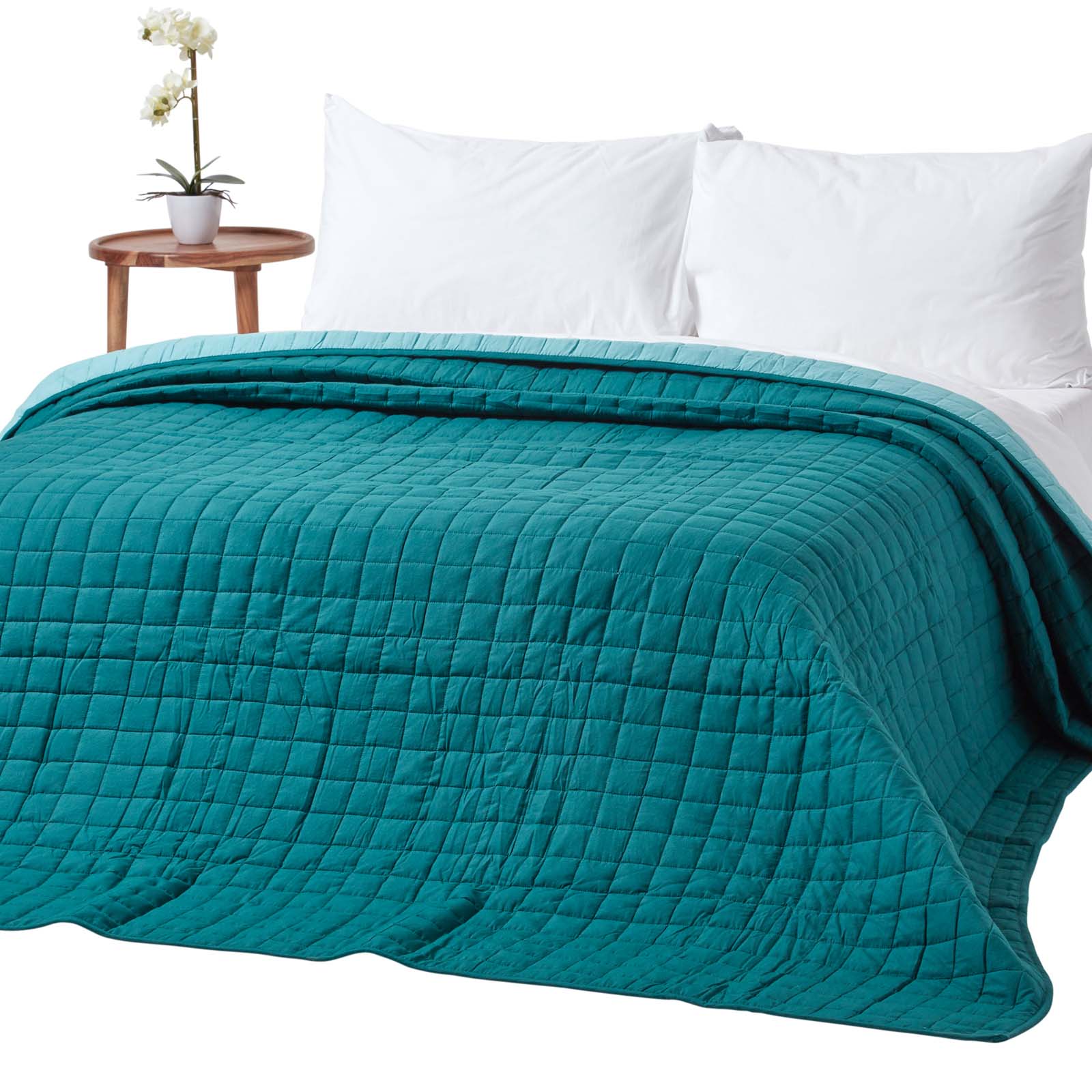 Cotton Quilted Reversible Bedspread | 230cm x 250cm | Teal Blue