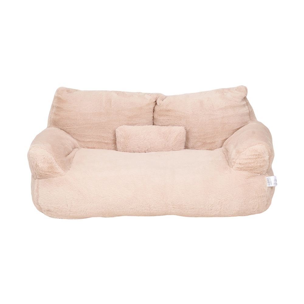 65cm W Plush Pet Sofa Bed – Crystal Fleece With Pearl Cotton Filling, Non-slip, Removable & Washable Cover | Light Brown