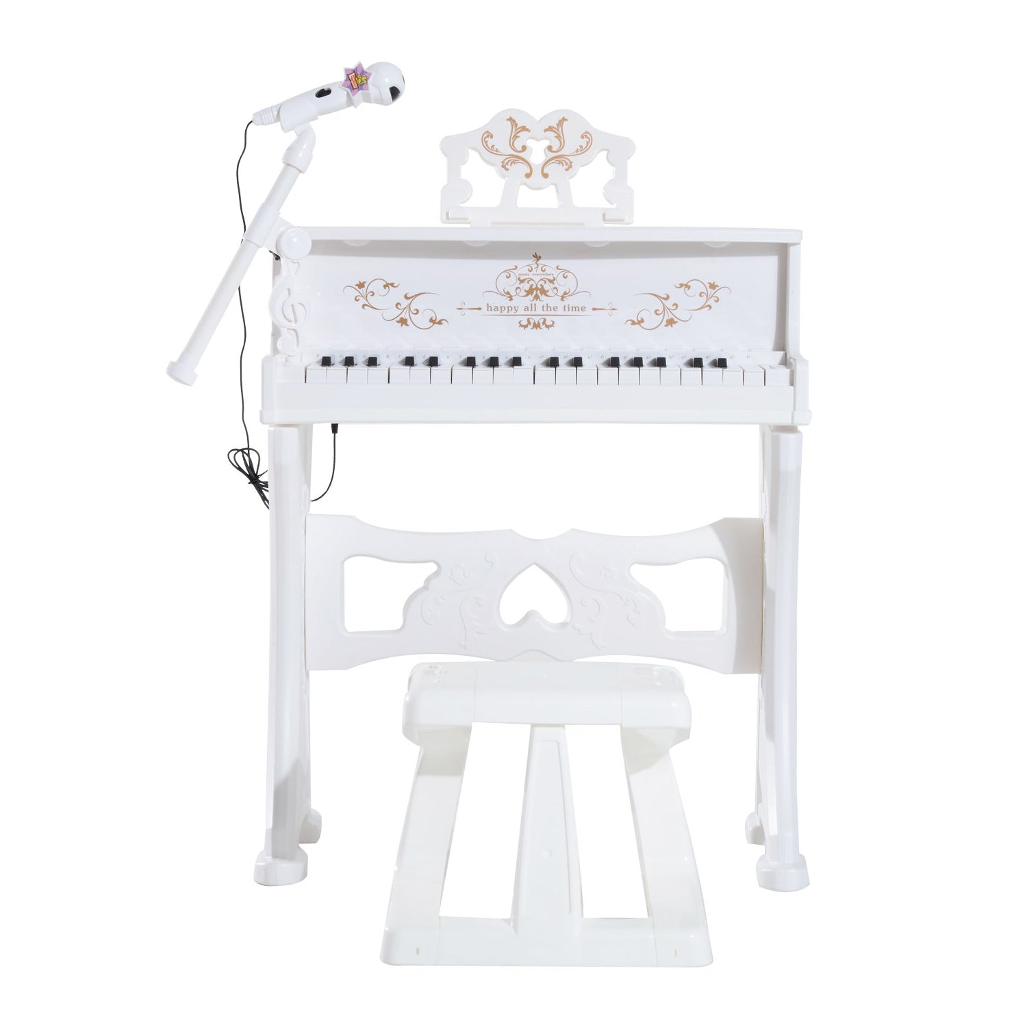 37 Key Keyboard Battery Piano Kids Microphone Stool Educational Game | White