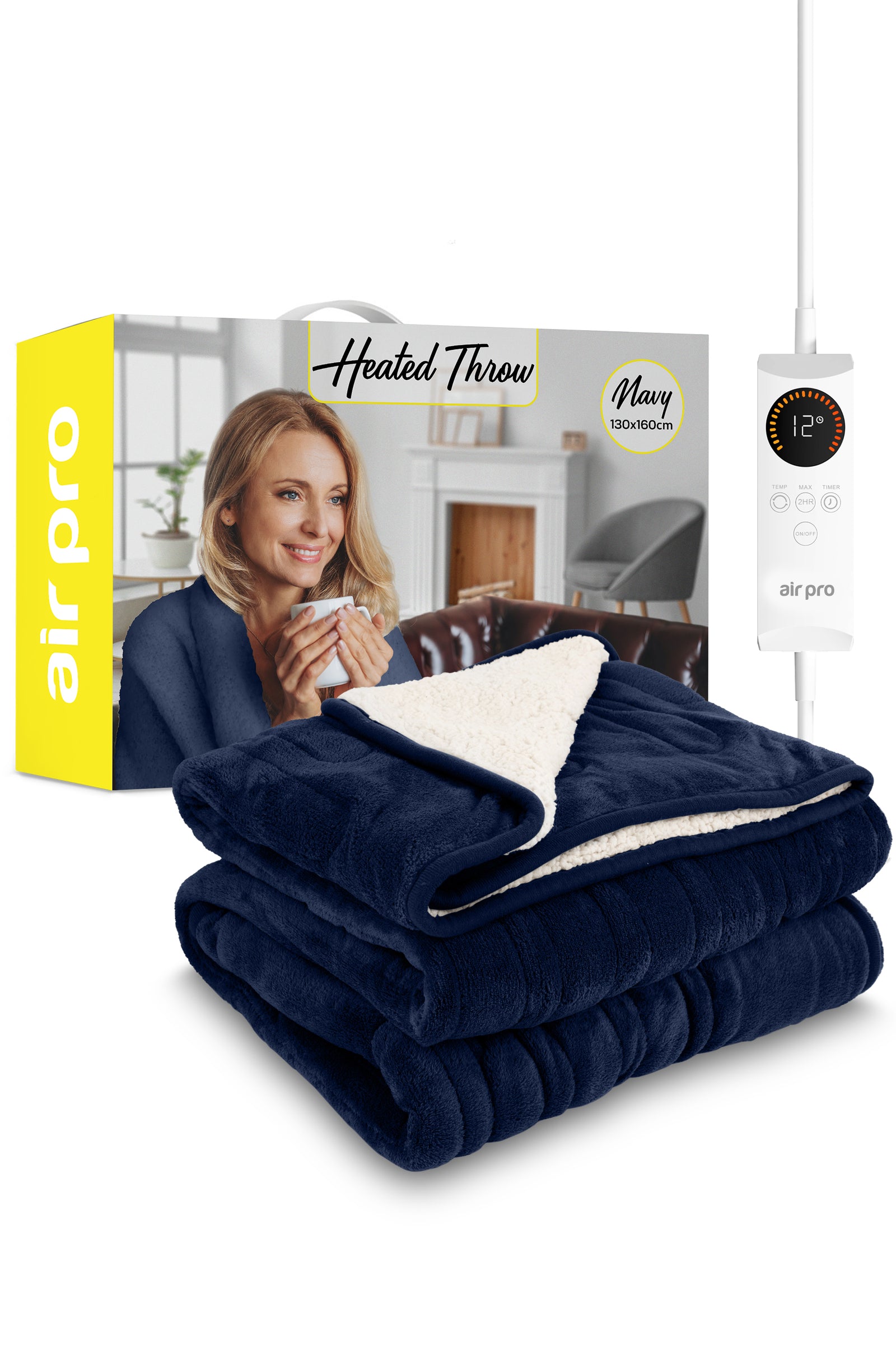 Heated Electric Blanket With Digital Controller, 6 Heat Settings | Single | Navy Blue