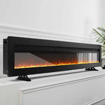 60-inch Electric Fireplace, Recessed/wall Mounted/freestanding Heater With 12-colour Flame,crystal Bed, Remote Control & Timer | Black