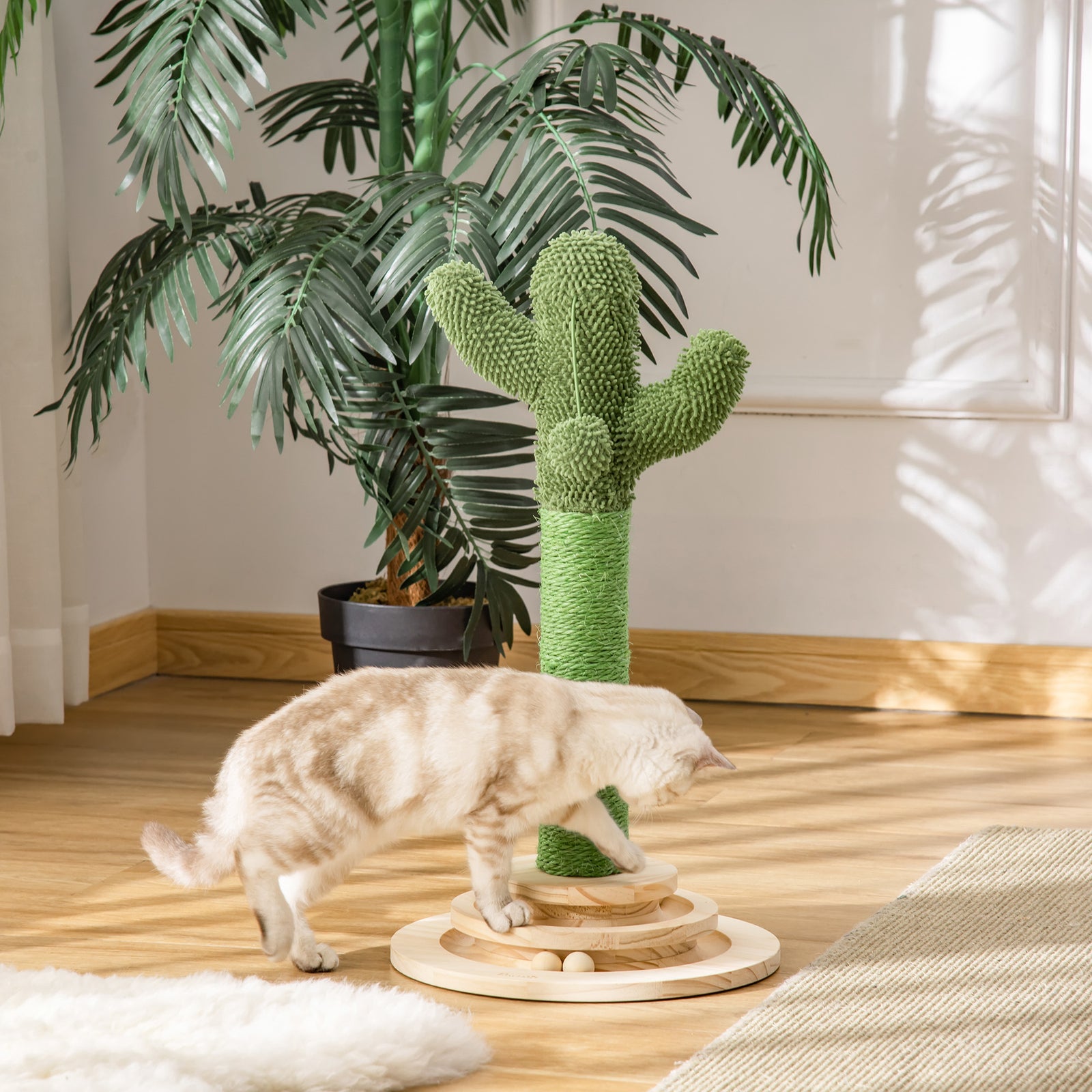 Cat Tree Cactus Sisal Scratching Post Interactive Fun Roller Exerciser