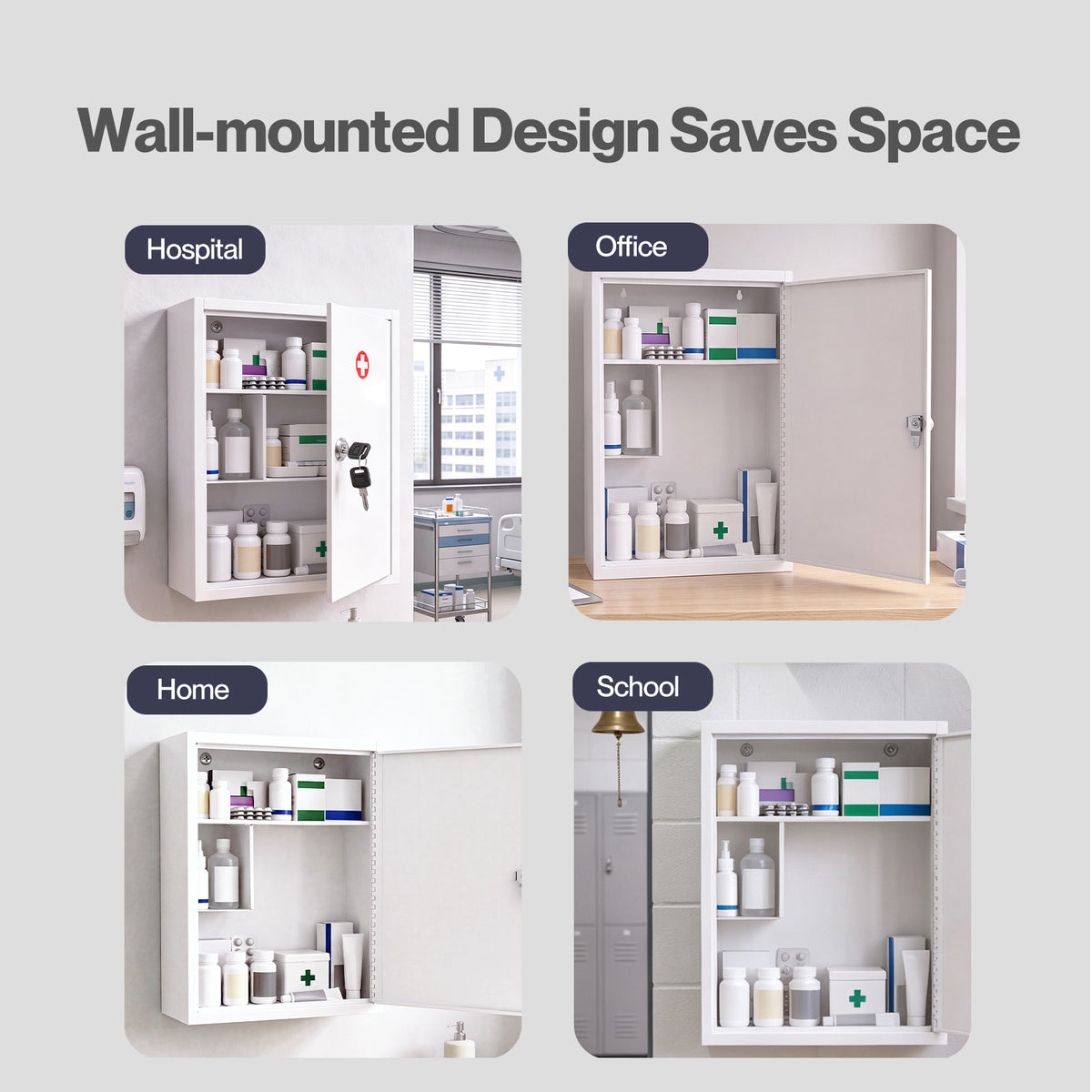 Medicine Storage Box,lockable 3-tier Wall Cabinet,alloy Steel,white