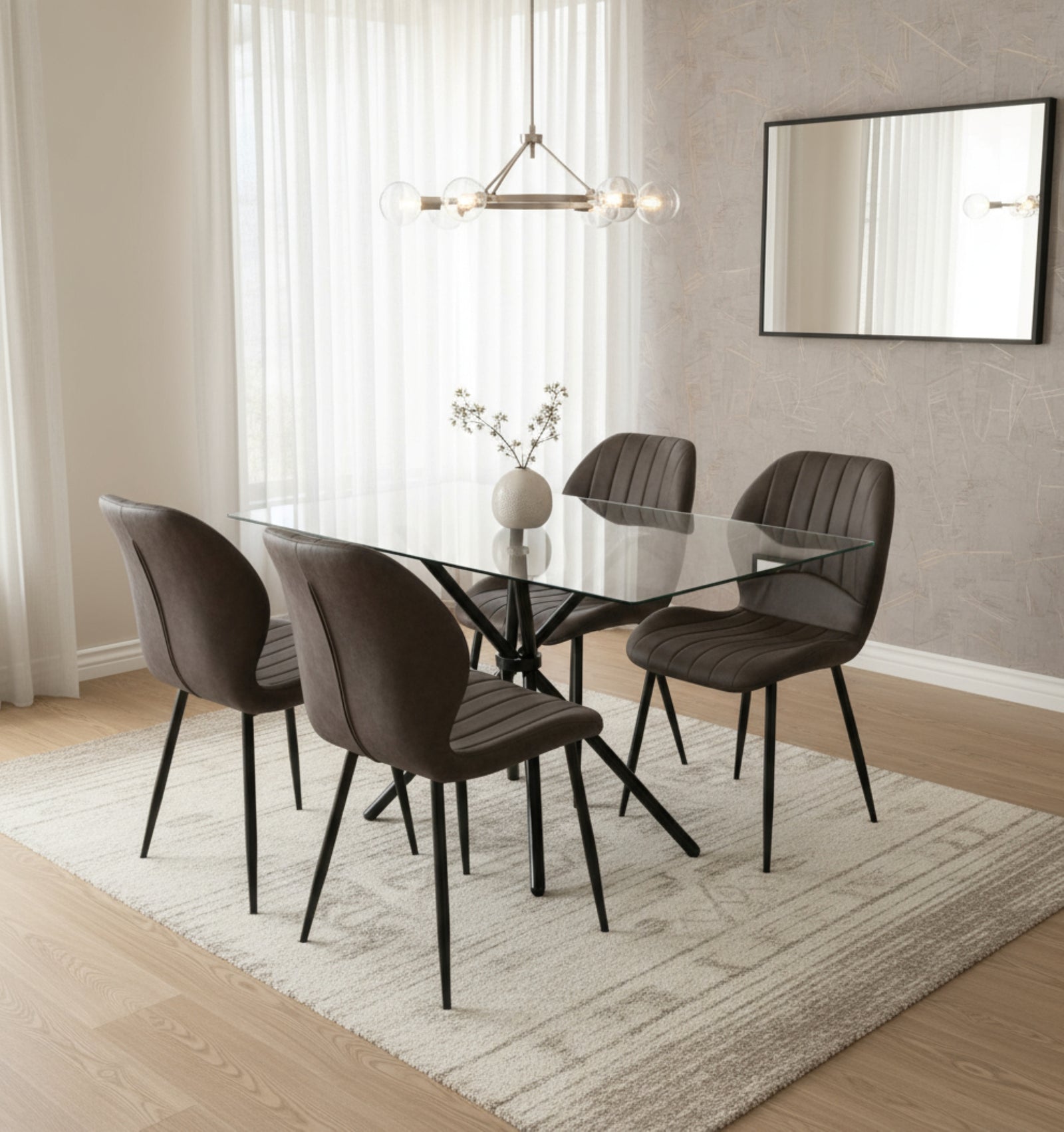 Miami Dining Table With 4 Jaydn Leather Chairs | Grey