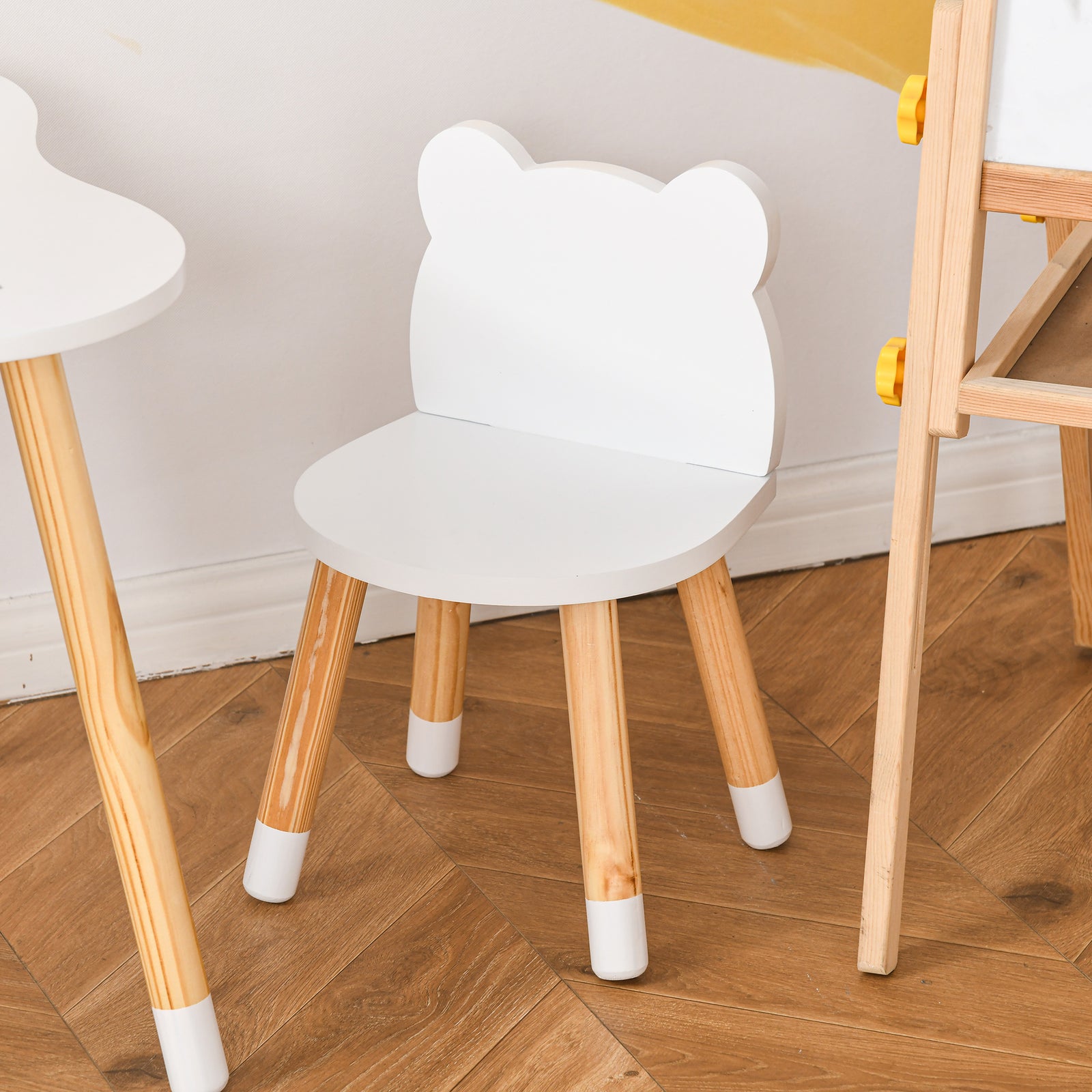 3 Piece Kids Table And Chair Set With 2 Bear-shaped Chairs, White