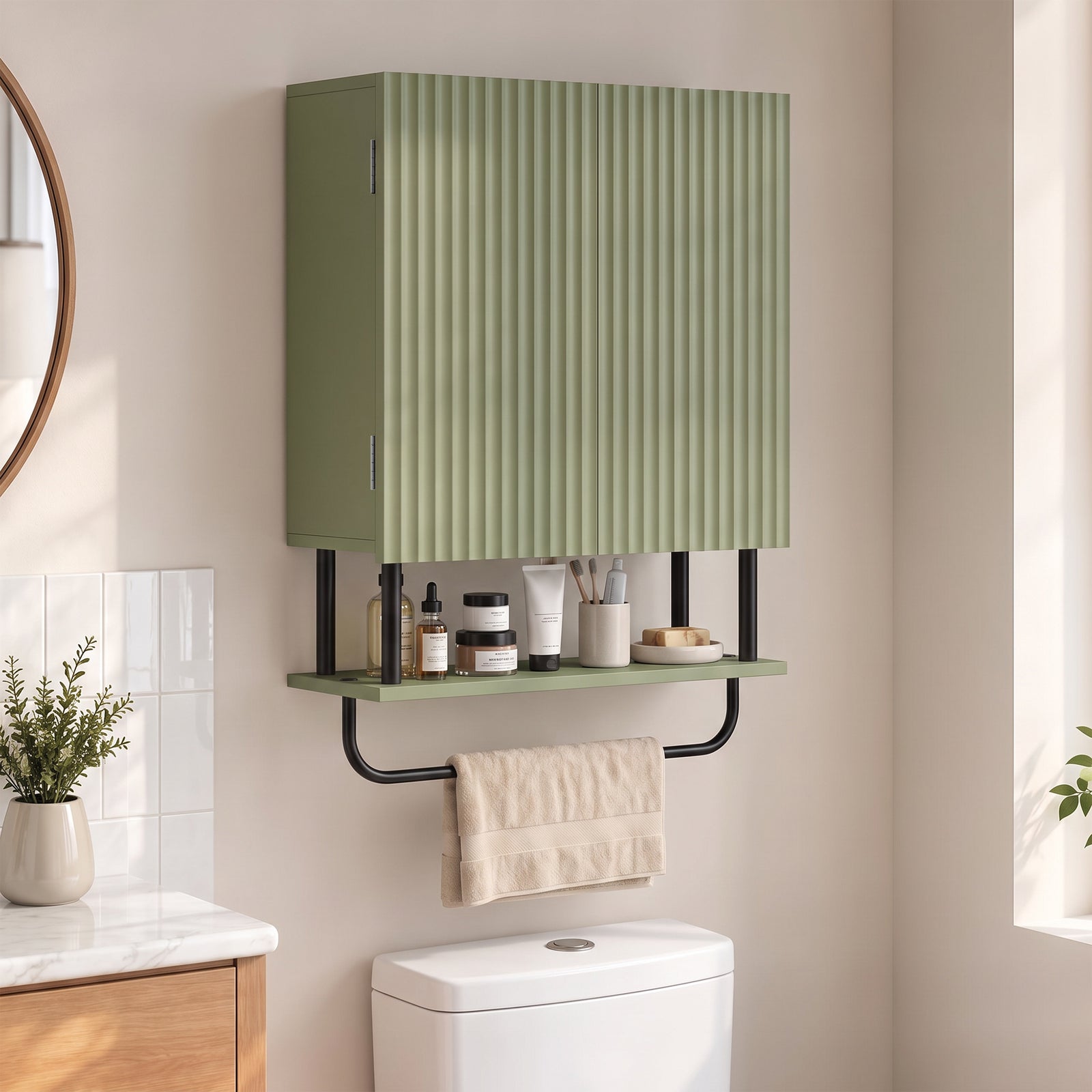 Modern Bathroom Wall Cabinet With 2 Wavy Doors | Green