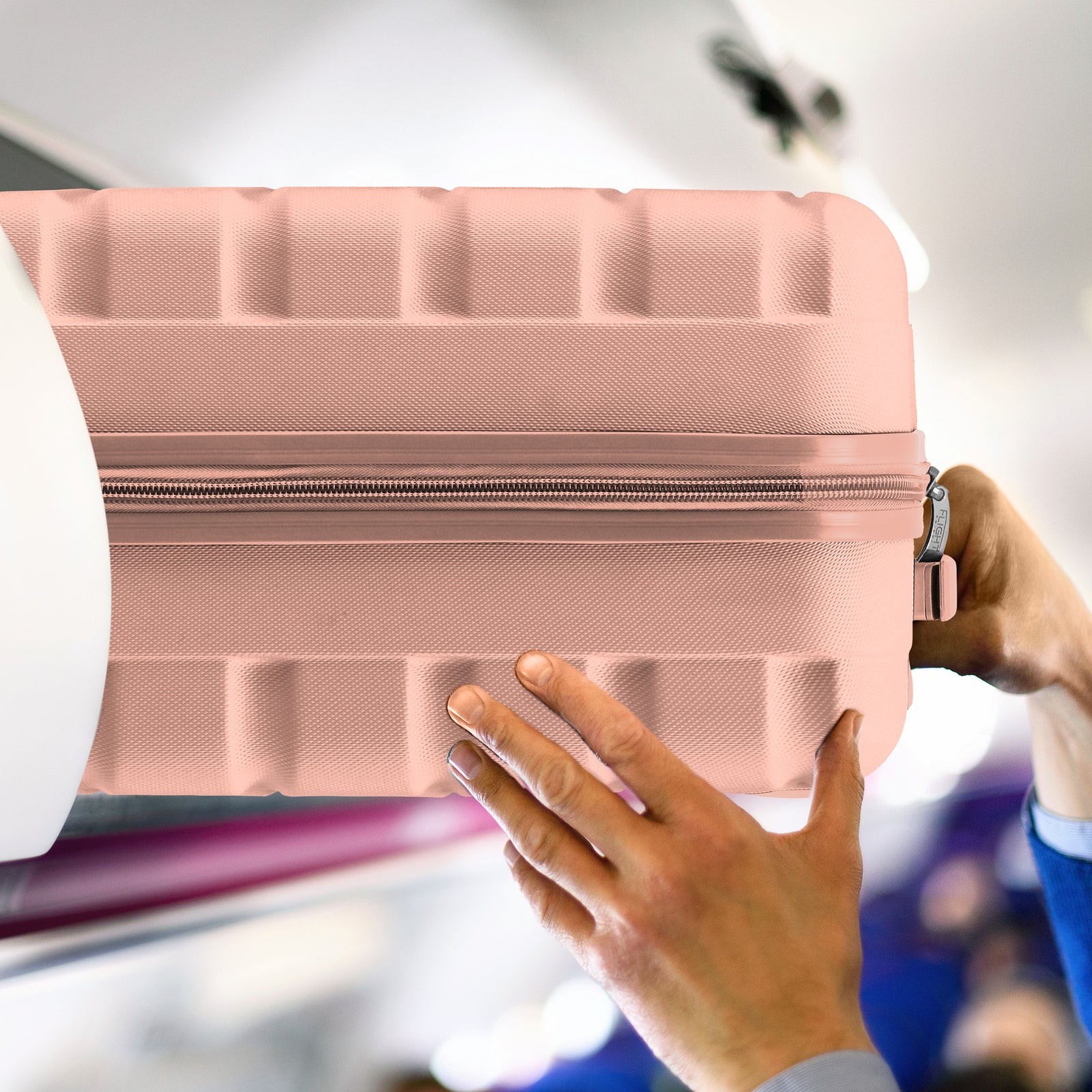 56x45x25cm Large Cabin Carry On Case - Overhead Luggage Suitcase - 4 Spinner Wheels - Abs Shell | 56 x 45 x 25cm | Rose Gold