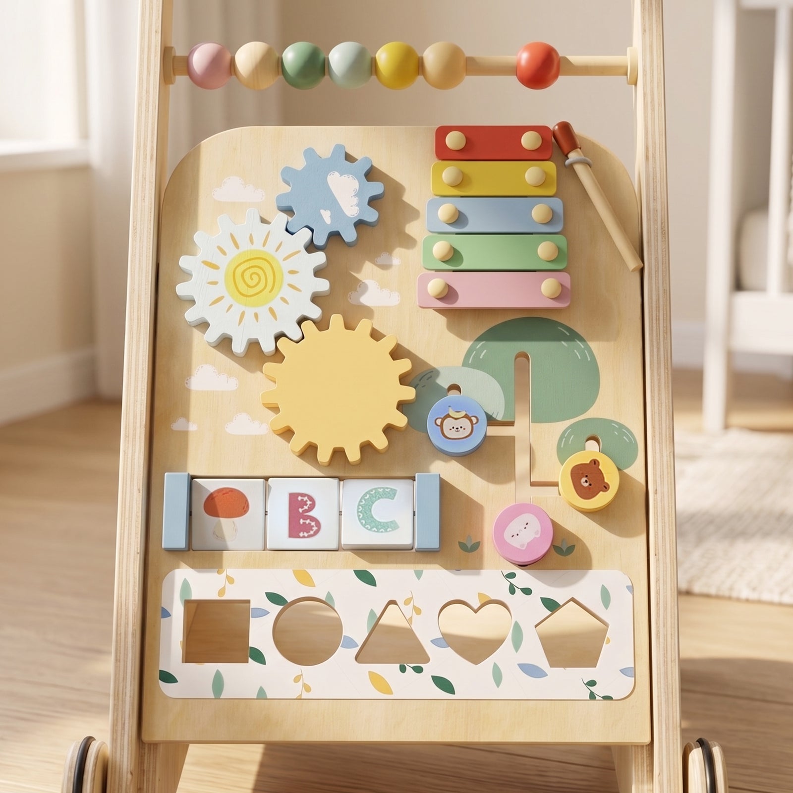 Wooden Baby Walker With Speed Control, Activity Centre For 18 M+
