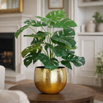 60cm Artificial Monstera Plant With Golden Metal Planter Included