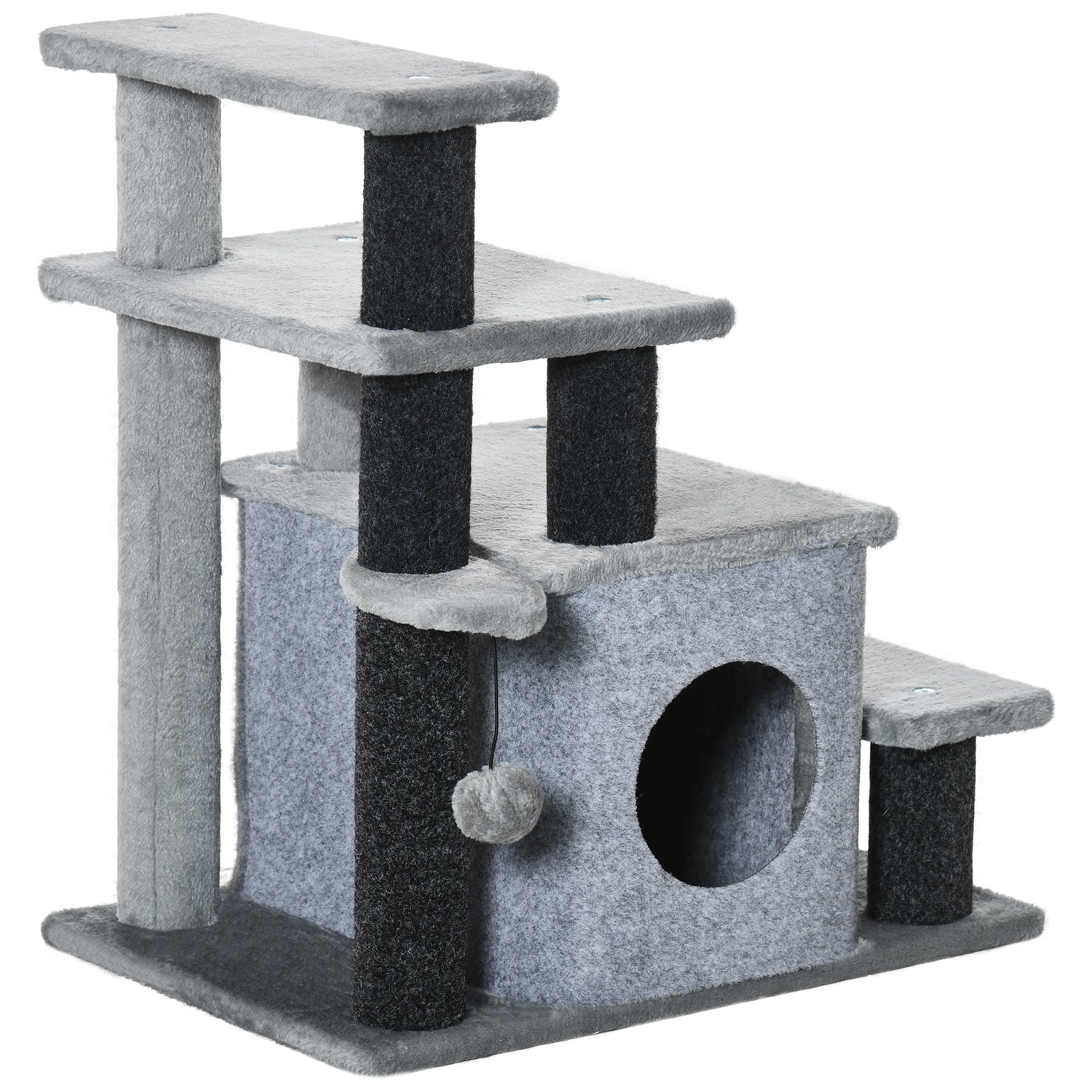 Dog Steps For Bed 4 Step Pet Stairs Cat House With Detachable Cover | Gray