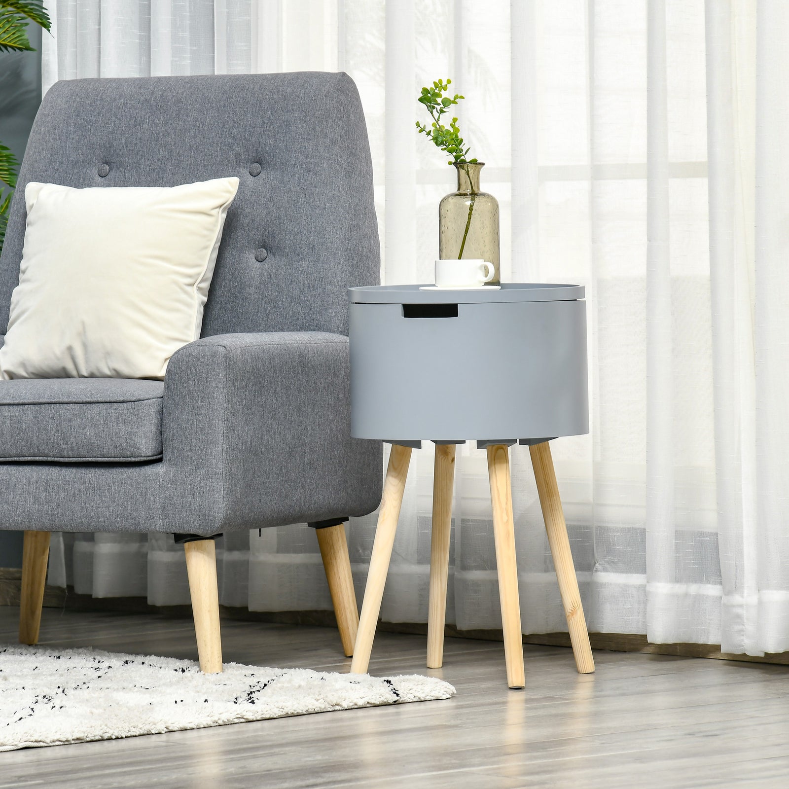 Side Table Wood Nightstand W/ Hidden Storage Space | Gray