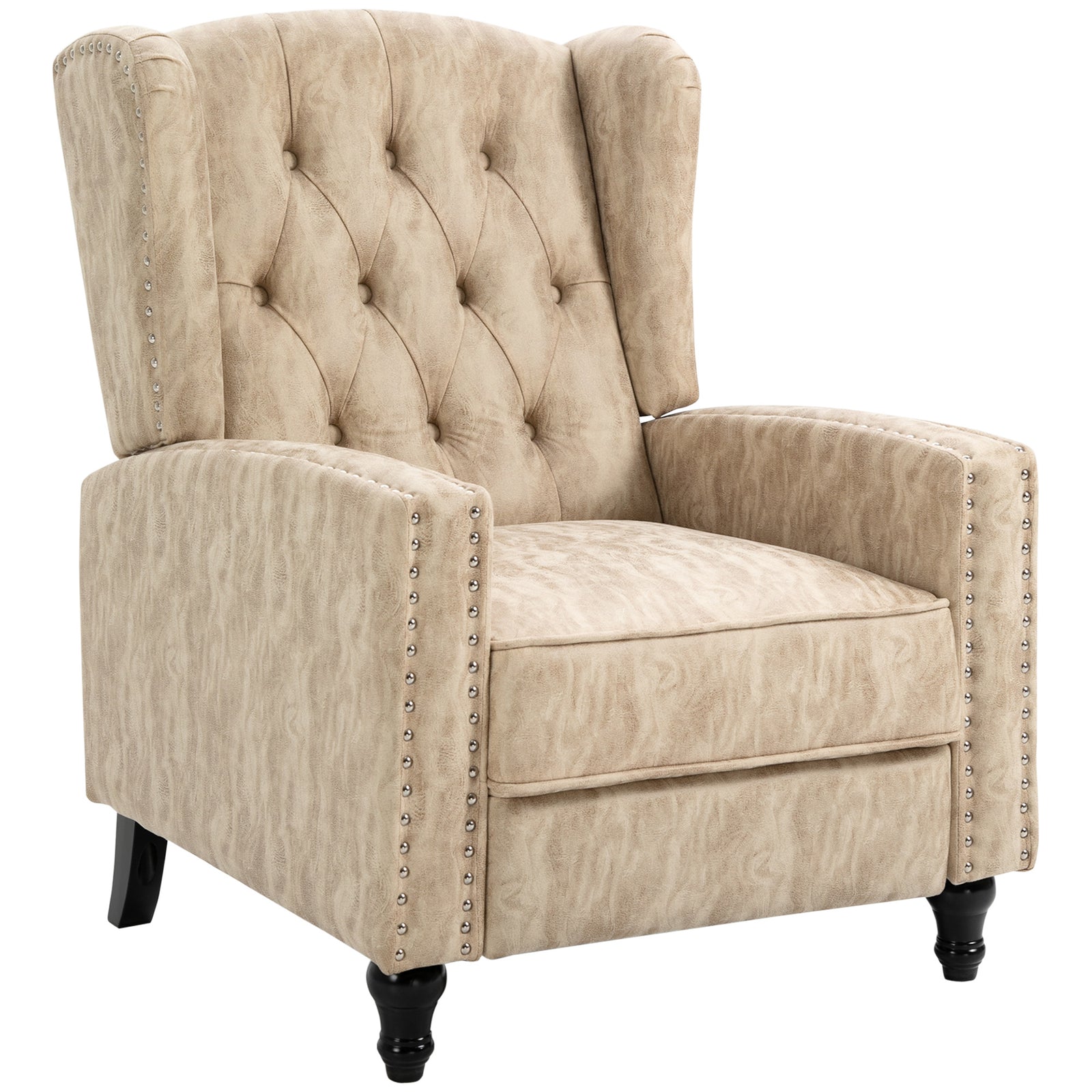 Marble Effect Reclining Armchair W/ Footrest | Beige