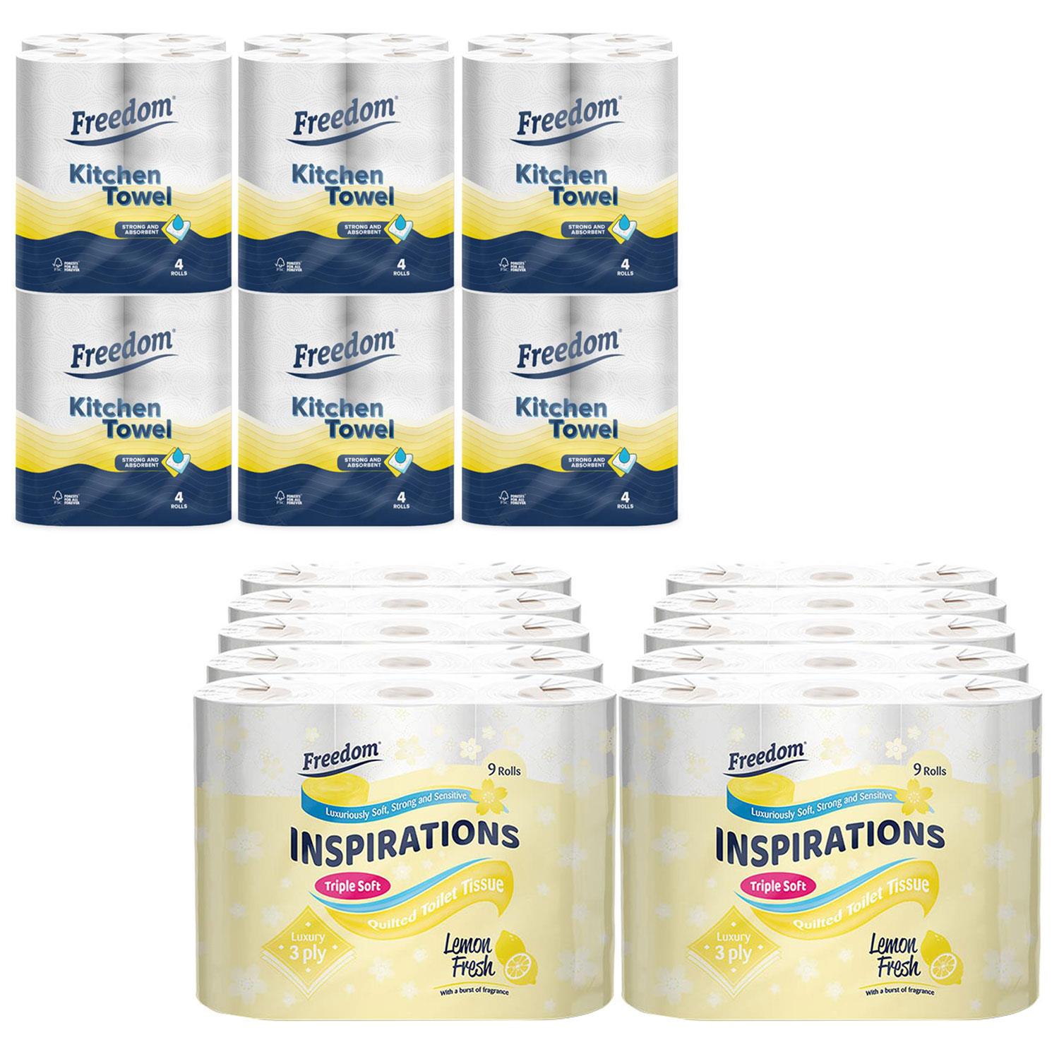 Freedom Lemon 3-ply 90 Rolls + Rhino Kitchen Paper 24 Rolls