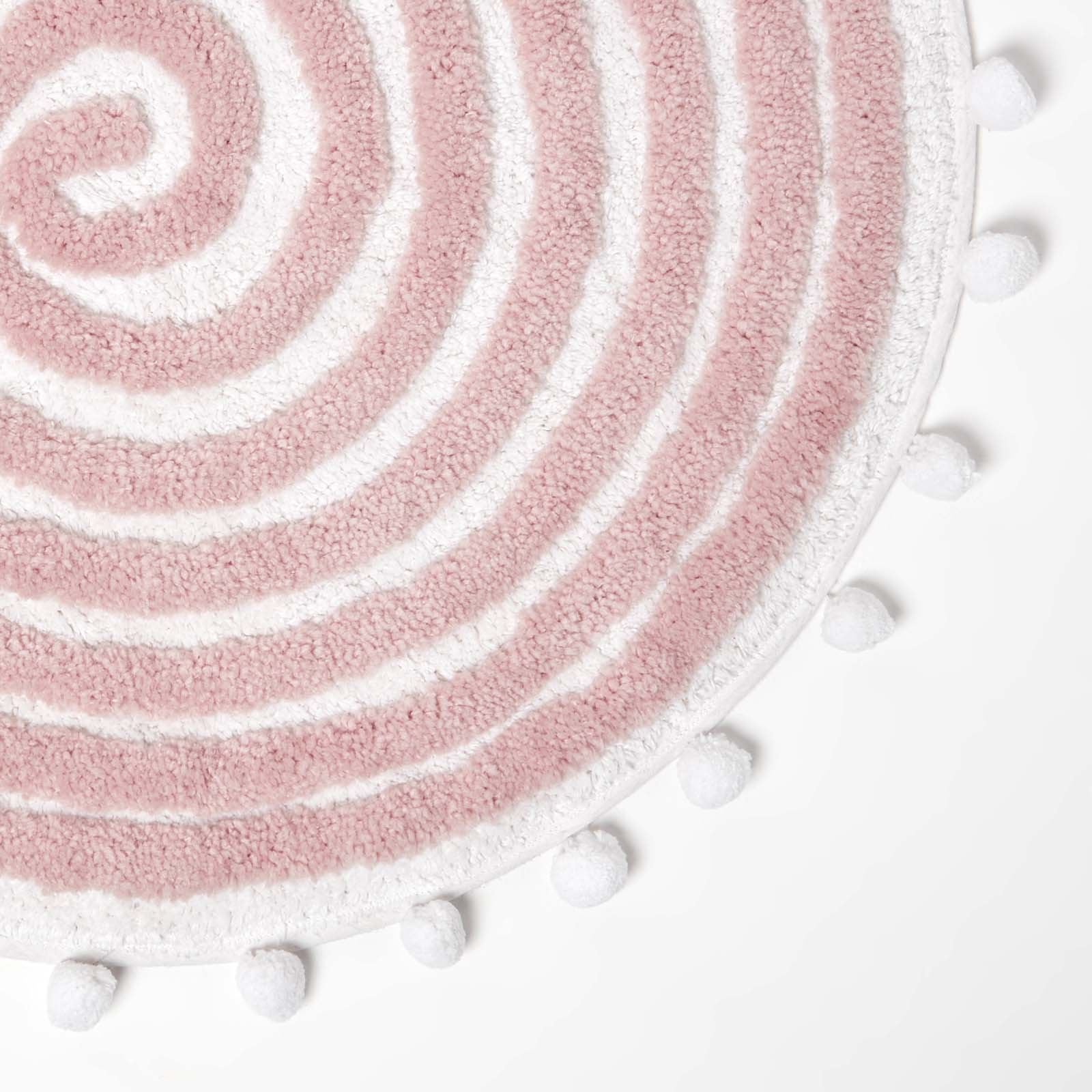 Spiral Cotton Round Bath Mat With Pom Pom Edges | 60cm | Blush Pink