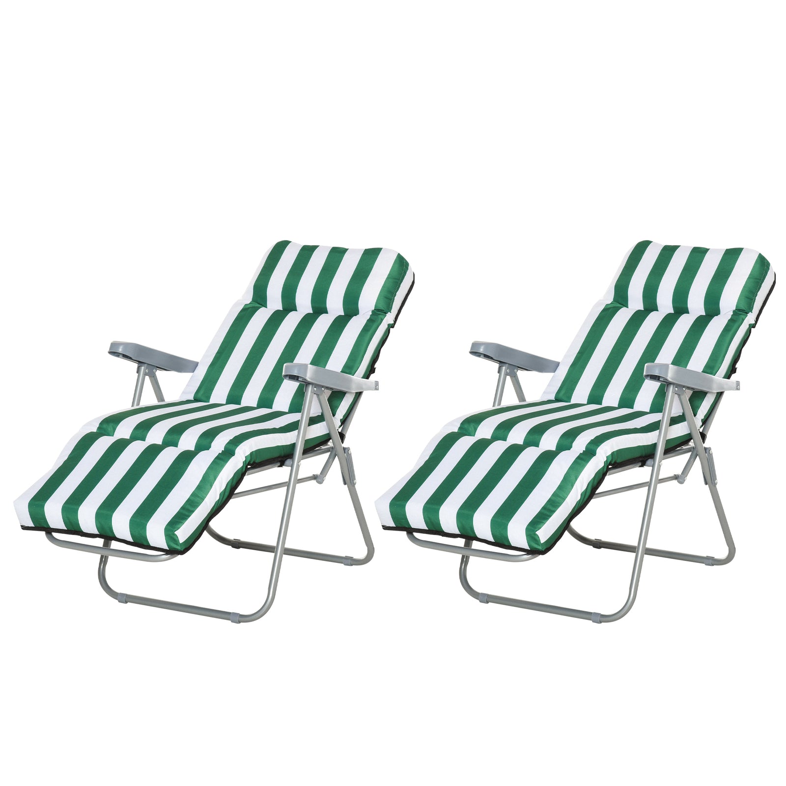 Set Of 2 Adjustable Sun Lounger Recliner Reclining Seat | Green