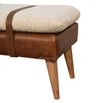 Solid Wood Boucle Buffalo Hide Leather Bench
