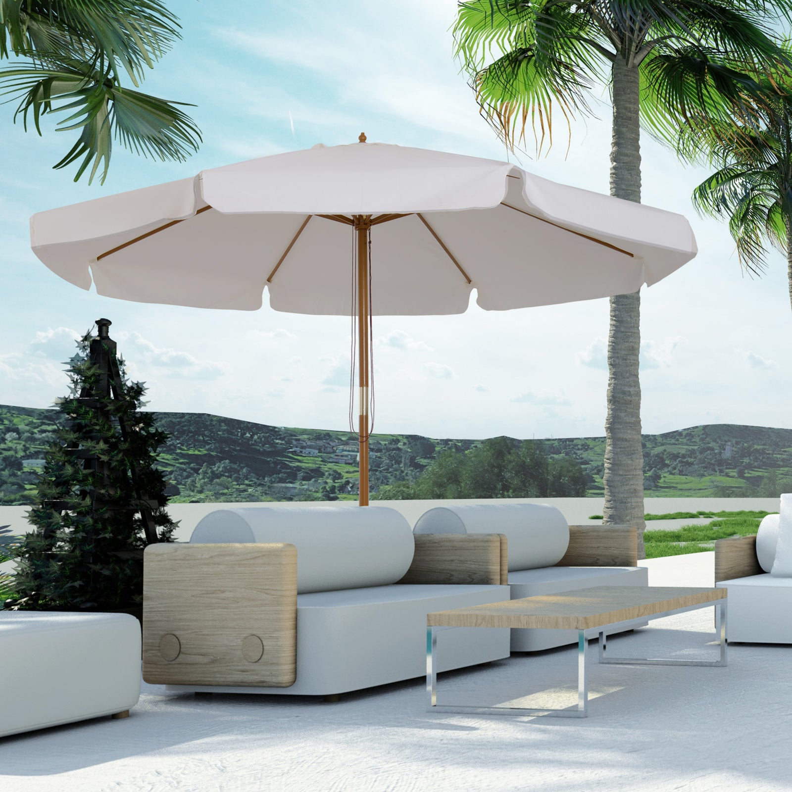 Garden Parasol Patio Umbrella With Ruffles | Cream