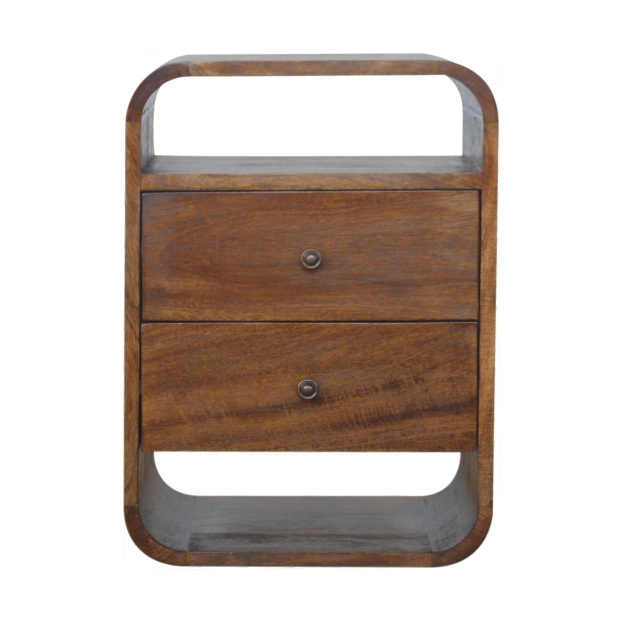 Solid Wood Chestnut Curve 2 Drawer Bedside