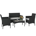 4 Piece Rattan Garden Furniture Sofa Set With Cushions | Black