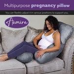 J Shaped Pregnancy Pillow, 140x70x20cm Shredded Memory Foam Full Body Maternity Cushion For Sleeping | J Shape | Dark Grey