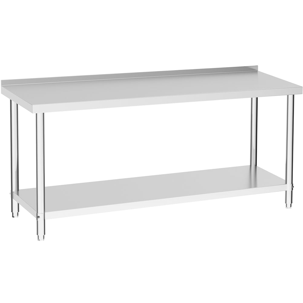 90cm/120cm/180cm×60cm×80cm H Commercial Kitchen Prep 2 Tier Work Stainless Steel Table With Backsplash | Large