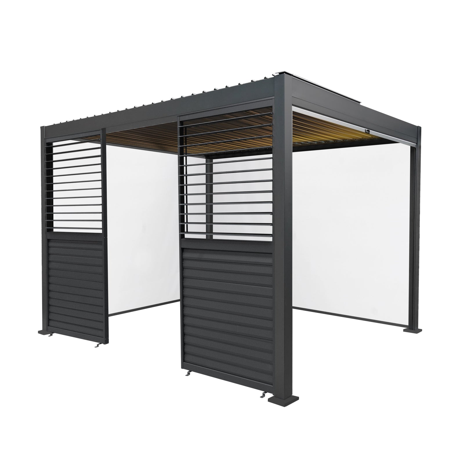 Anthracite Aluminium Pergola With White Blinds, 2 X Side Panels & Led Lights | 3m x 3m | Anthracite
