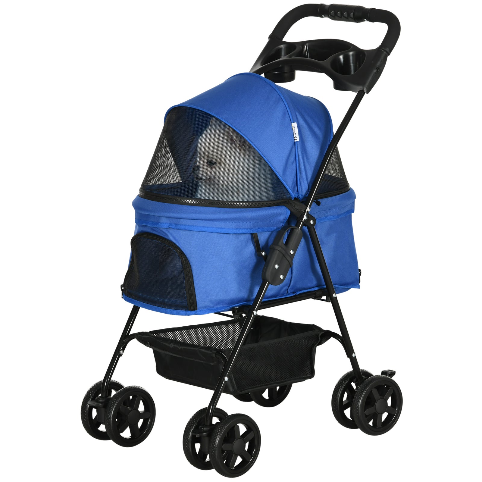 Pet Stroller Foldable Travel Carriage With Brake Basket Canopy | Blue