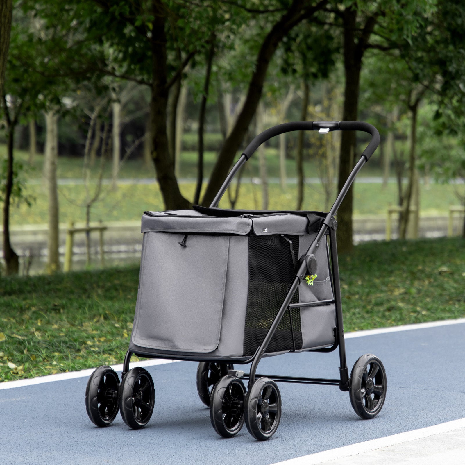 One-click Foldable Pet Stroller W/ Mesh Windows, For Small Pets | Grey