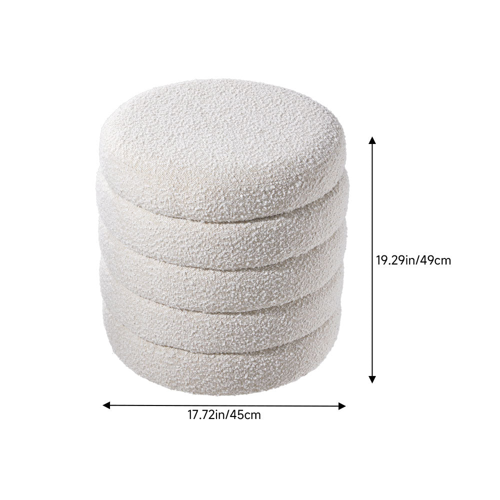 Beige Upholstered Round Storage Ottoman For Bedroom Living Room And Makeup Room