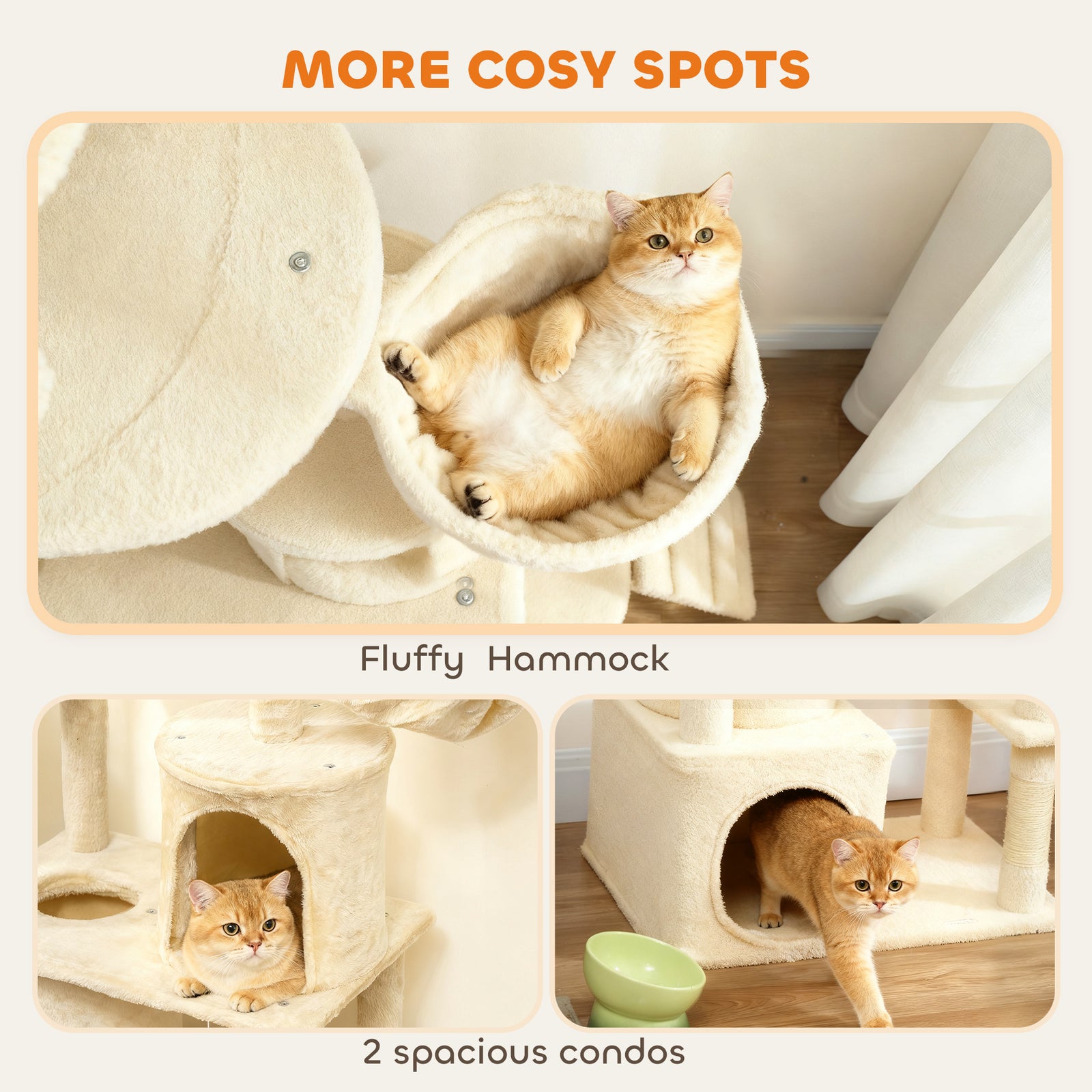 170 Cm Cat Tree, Large Cat Tower With 7 Scratching Posts | Beige