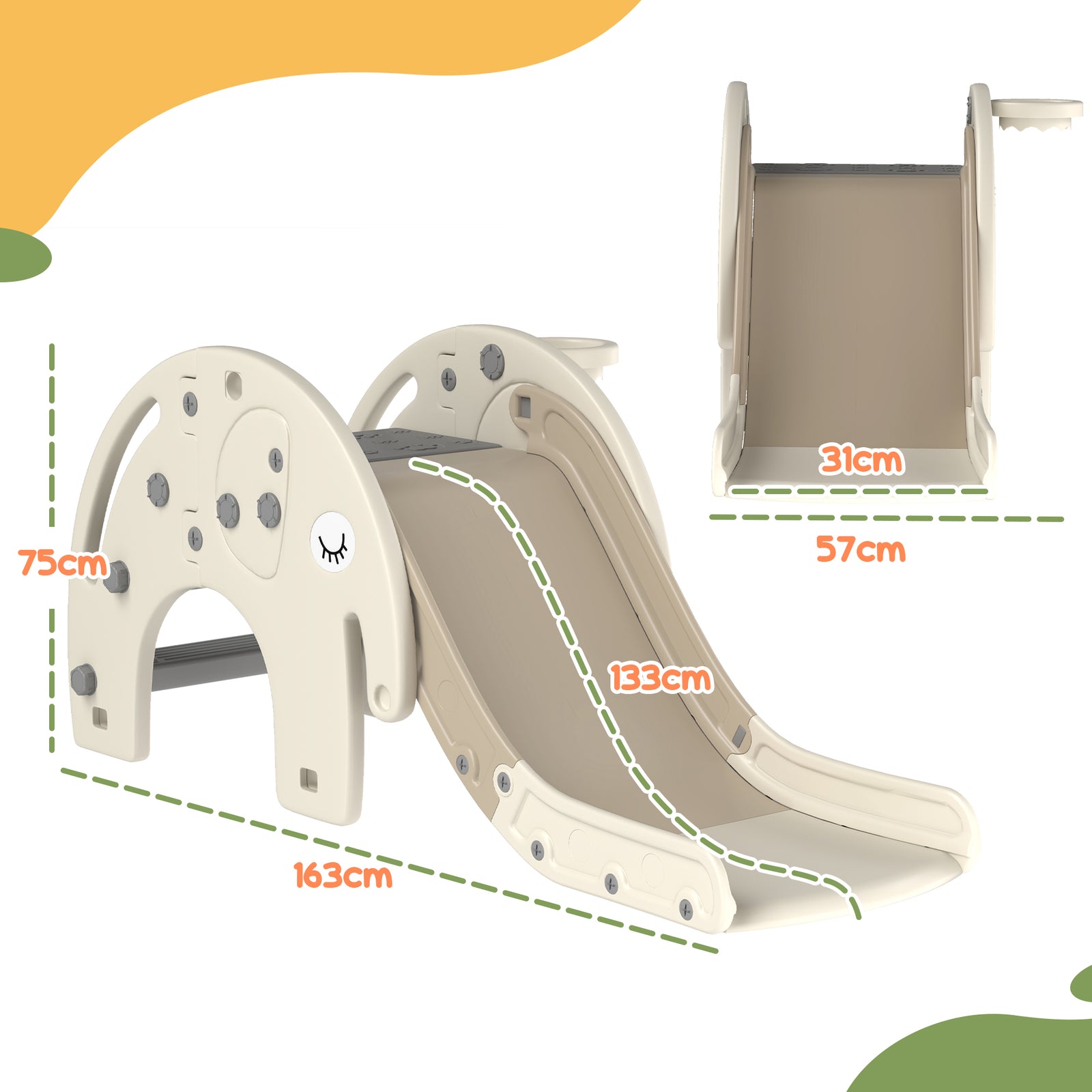 3 In 1 Kids Slide For 1-3 Years, Elephant-themed Indoor Slide