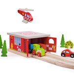 Fire Station Train Engine Shed for Wooden Train Sets