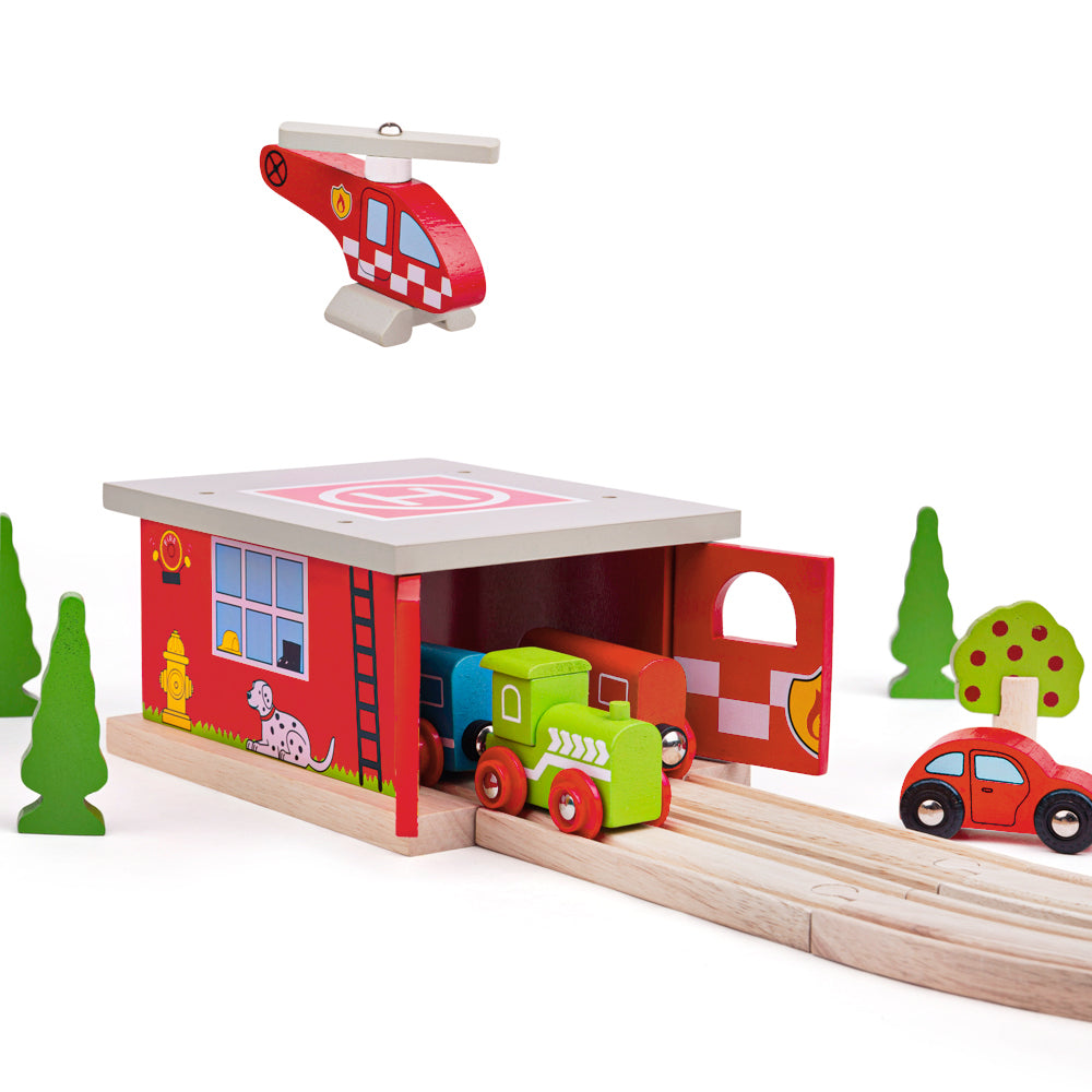 Fire Station Train Engine Shed for Wooden Train Sets