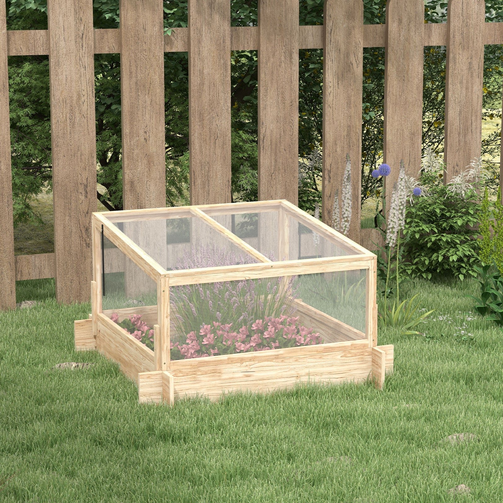 Raised Garden Bed With Openable Greenhouse