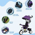 6 In 1 Kids Trike, Stroller With Parent Handle | Purple