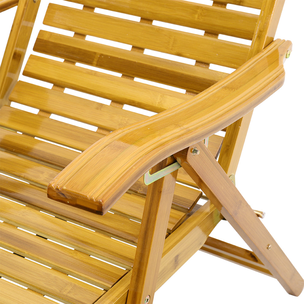 Bamboo Foldable Recliner Lounge Chair With Retractable Footrest | Light Brown