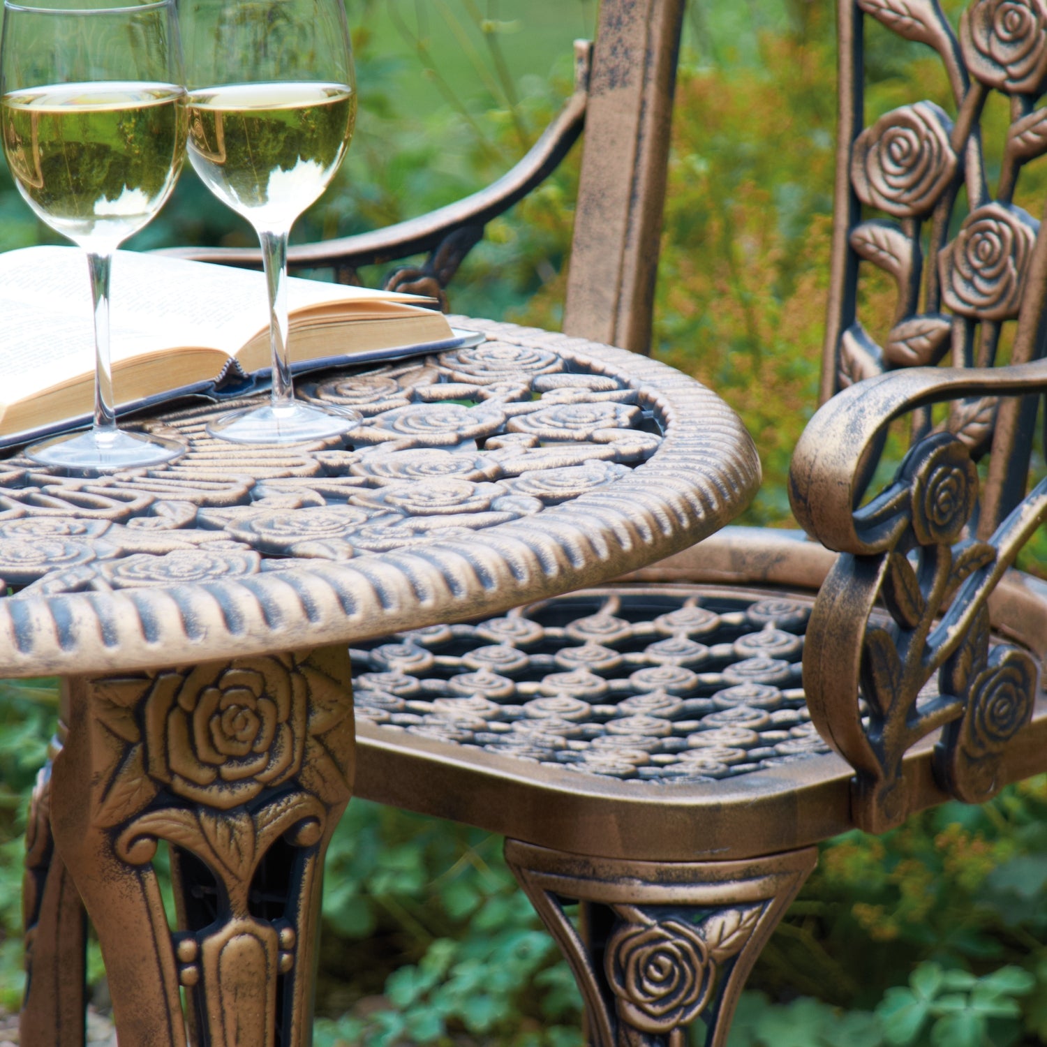 Garden Patio Bistro Set, Rose Design | Bronze
