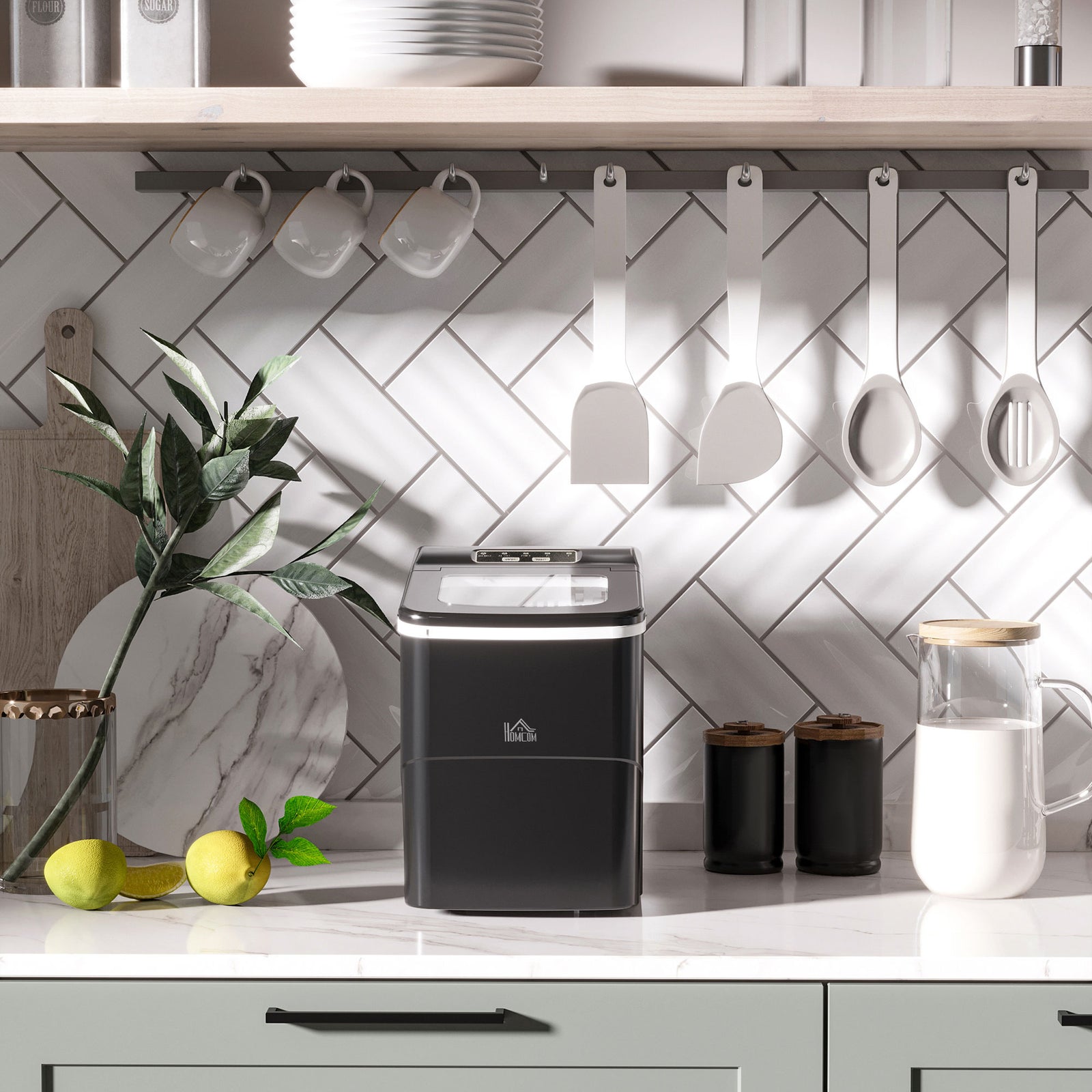 Ice Maker 12kg Per 24h Production With Scoop Basket | One Size | Black