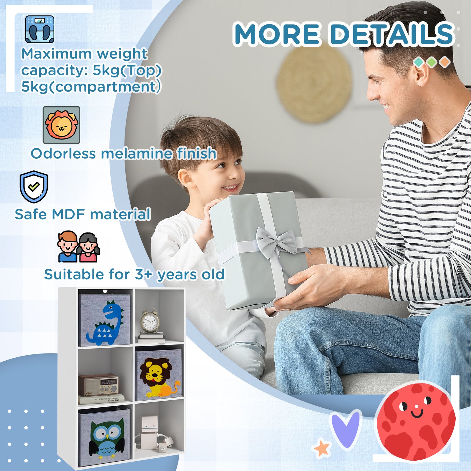 Toy Organiser With Three Non-woven Fabric Drawers For Bedroom - White