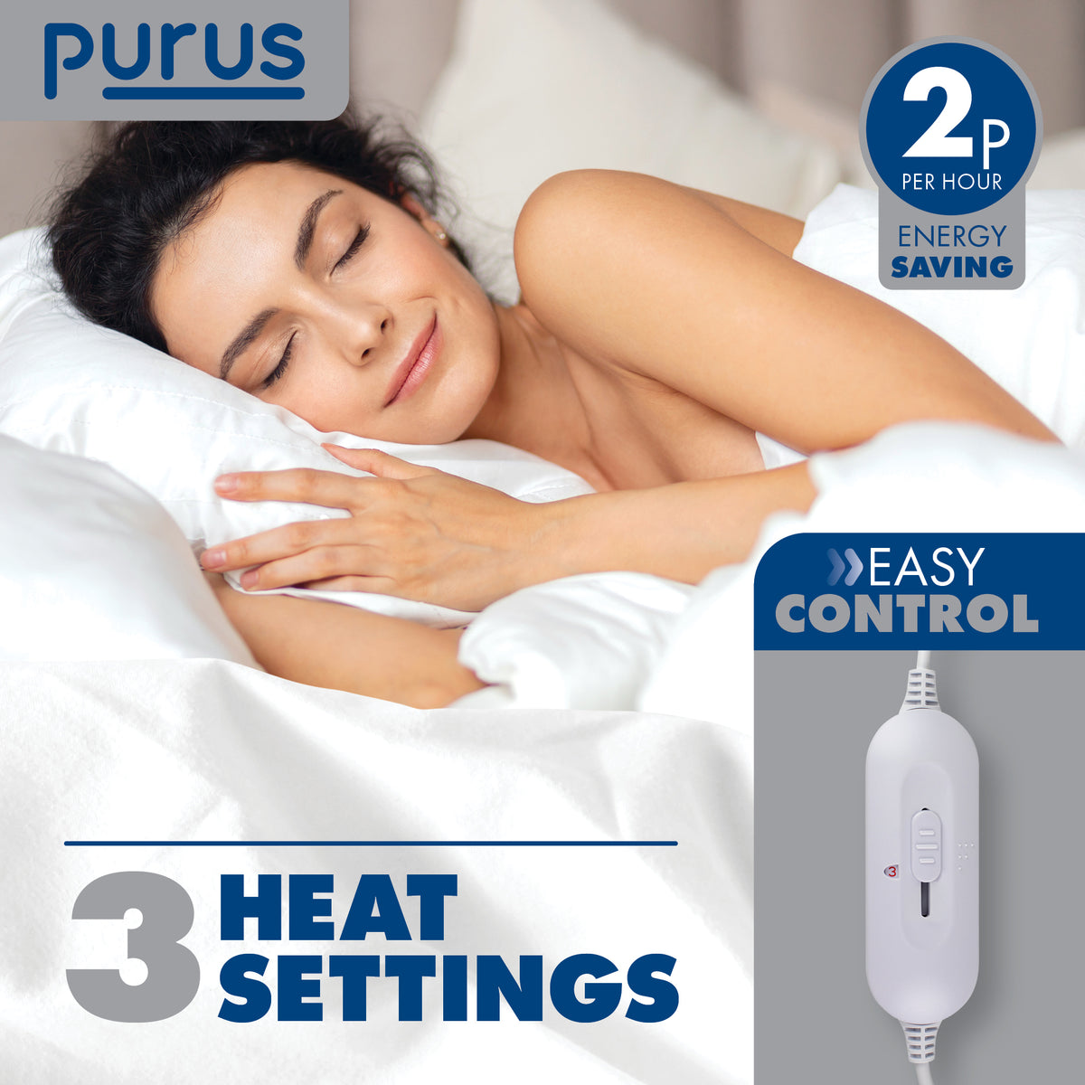 Luxury Electric Blanket Fully Fitted Heated Bed Underblanket Polyester Detachable Control 3 Heat Settings | Single | White