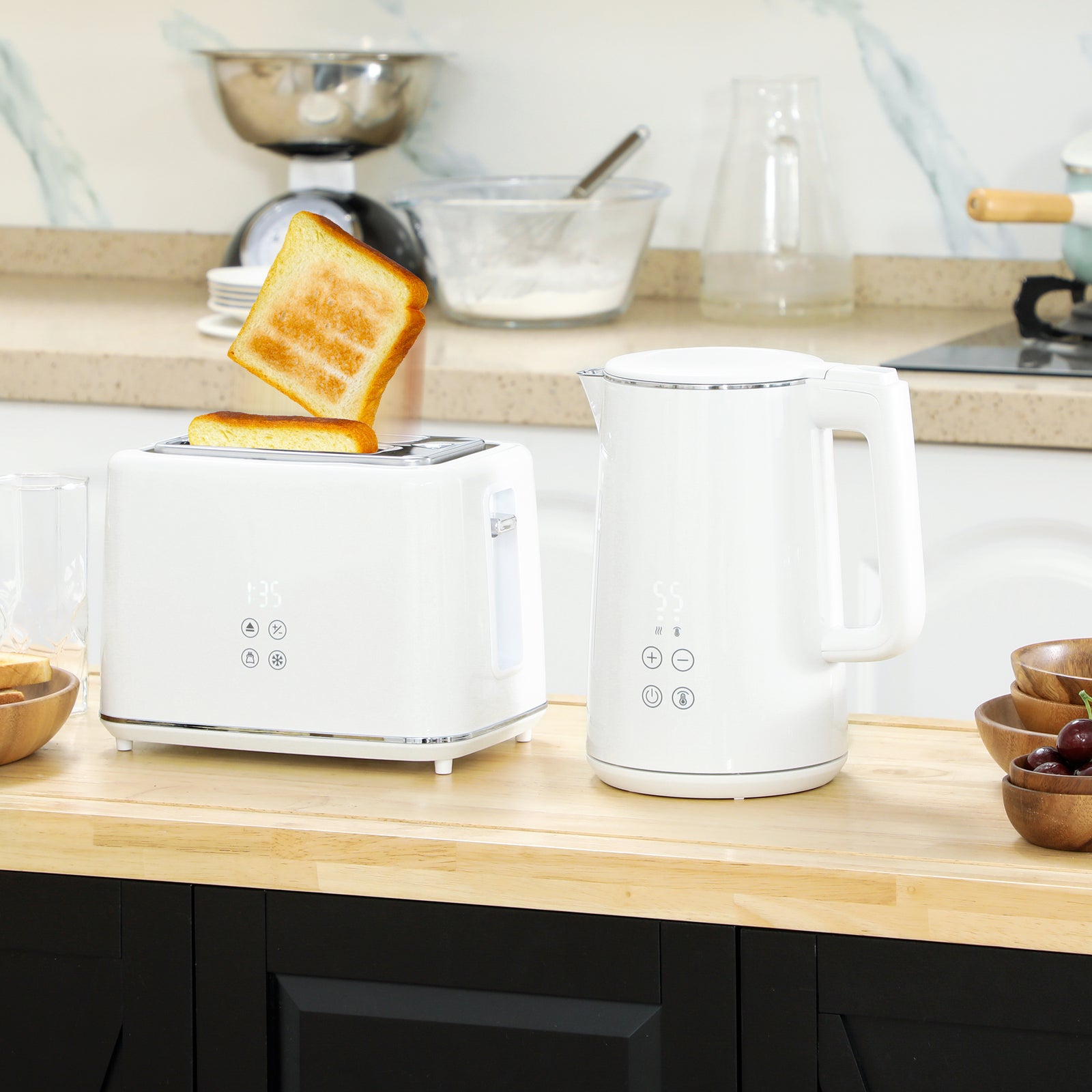 1.5l 3000w Fast Boil Electric Kettle And 2 Slice Toaster Set | Cream