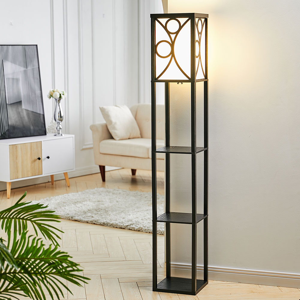 Breeins Floor Lamp Wood Standing With Storage Shelf