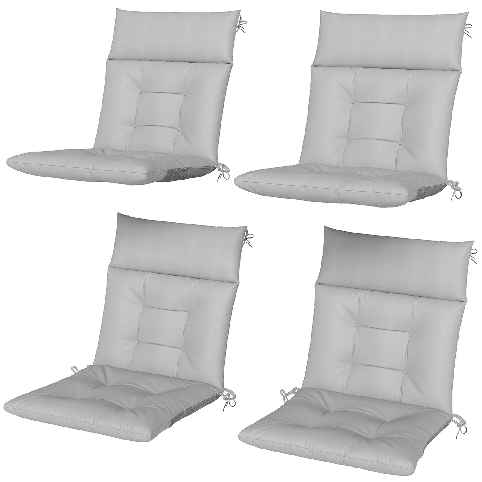 Garden Chair Cushions Set Of 4, Waterproof Seat Pads | Light Grey