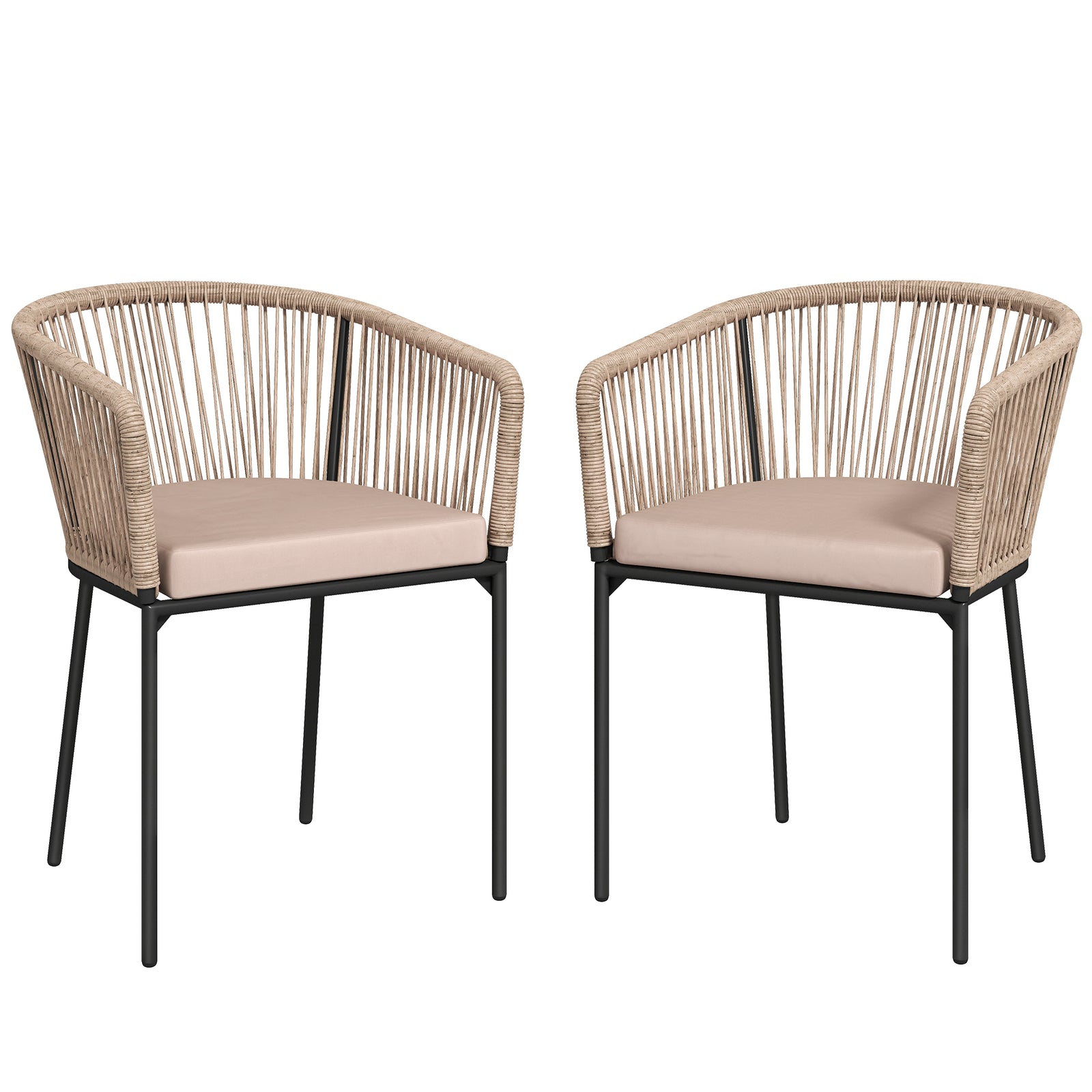 Outsunny Garden Chairs Set Of 2, Rattan Dining Chairs With Cushions, Natural