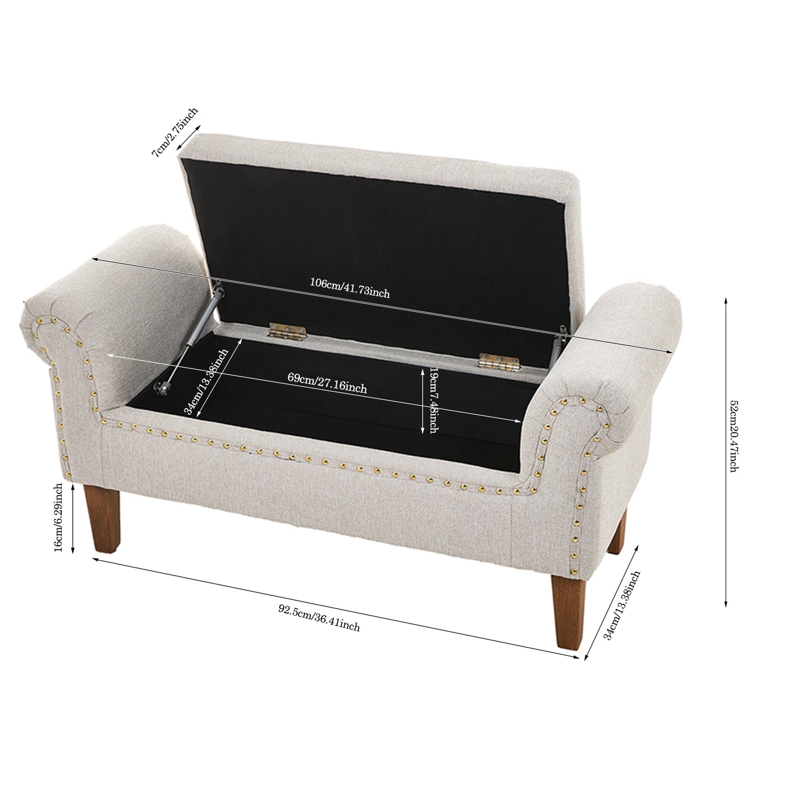 Linen Upholstered Storage Bench | Beige