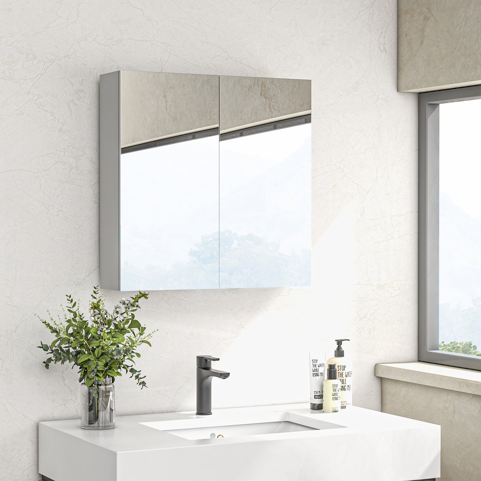 Wall Mounted Bathroom Storage Cupboard With Mirror And Shelf