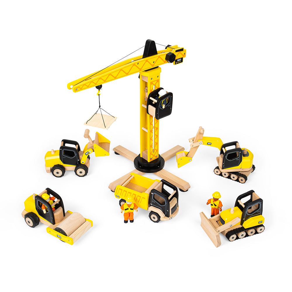 Wooden Tower Crane Toy, Includes 360 Degree Rotating Boom