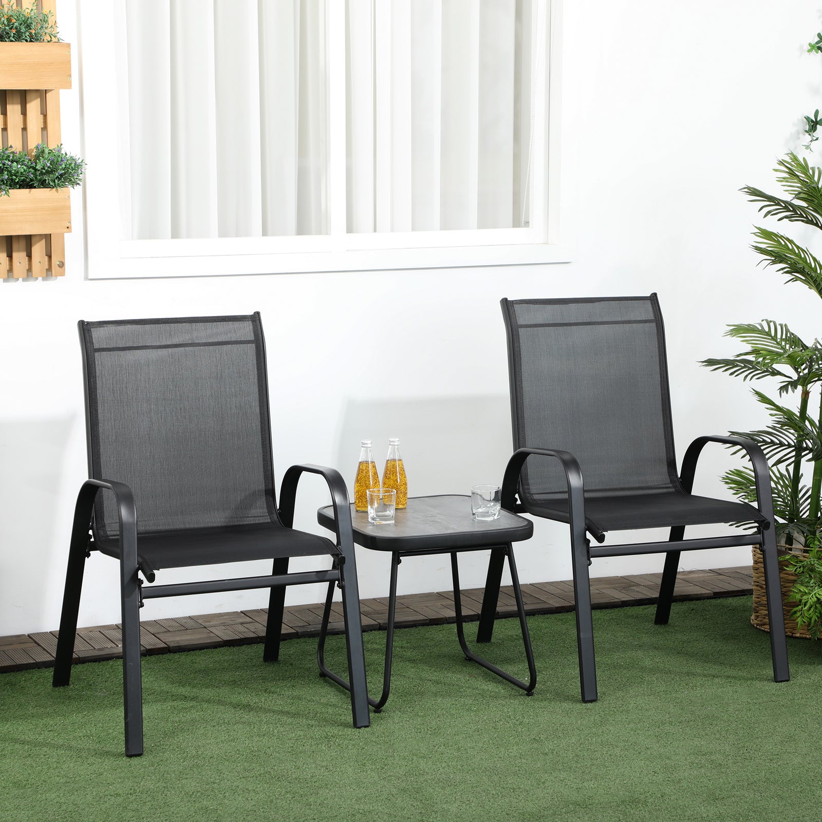 3pcs Bistro Set With Breathable Mesh Fabric And Psc Board | Black