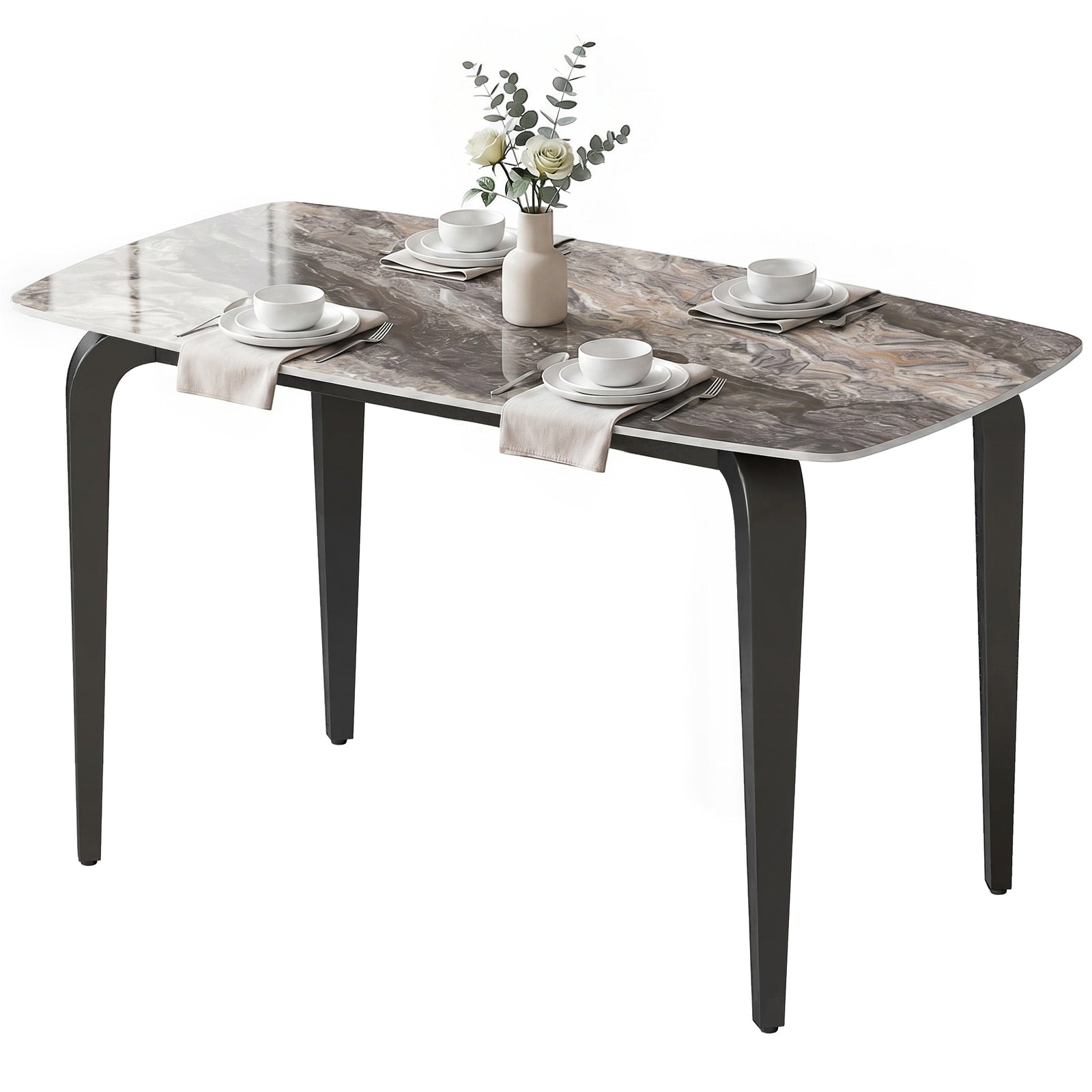 Dining Table For 4, Kitchen Table With Sintered Stone Tabletop | Brown